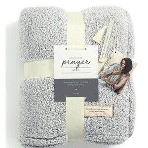 Demdaco Wrapped in Prayer Gray Sherpa Throw Blanket & Metal Bookmark- HERO NWT